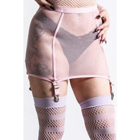 【KILL STAR】HEARTBEATS FISHNET SKIRT [PASTEL PINK]