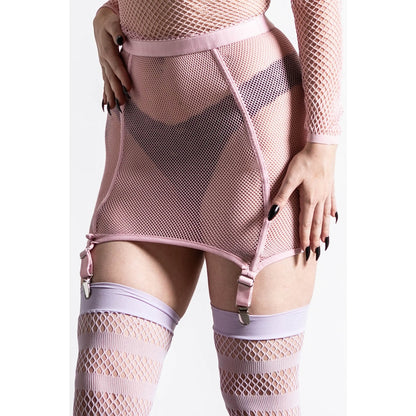 【KILL STAR】HEARTBEATS FISHNET SKIRT [PASTEL PINK]